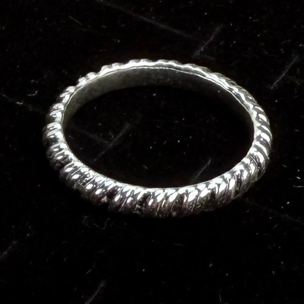 Silvertone Black Textured stacking ring size 9